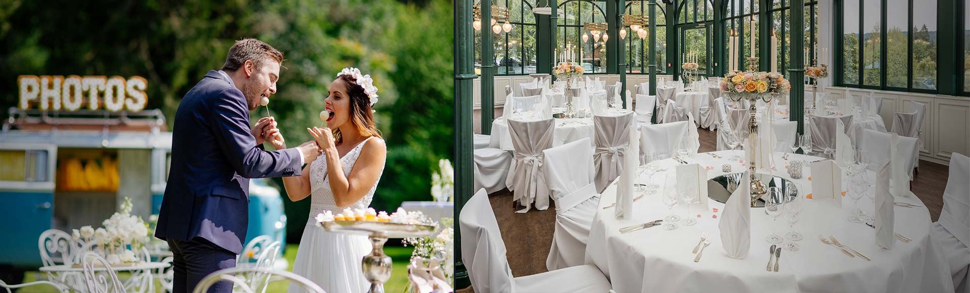 Hochzeitspaar im Hotelpark, Hochzeit feiern im Pavillon Diva